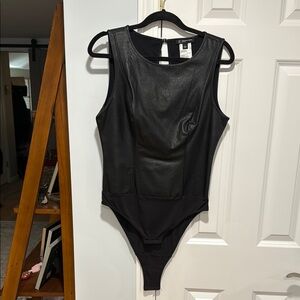 INC International Concepts Black Bodysuit Faux Leather
